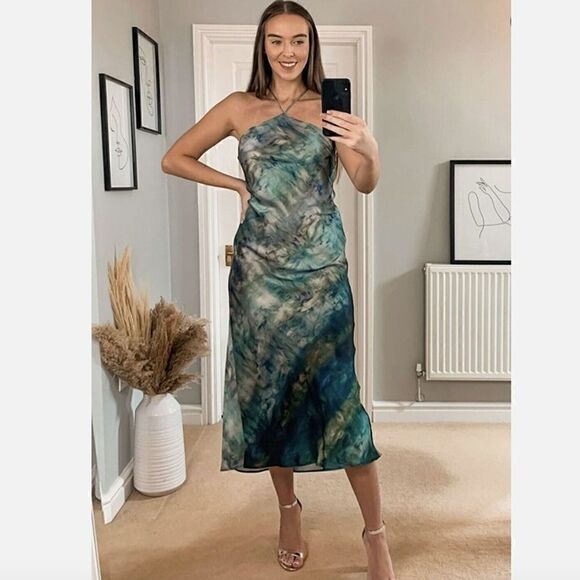 ZARA TIE-DYE PRINT HALTER SLIP DRESS - Picture 8 of 16